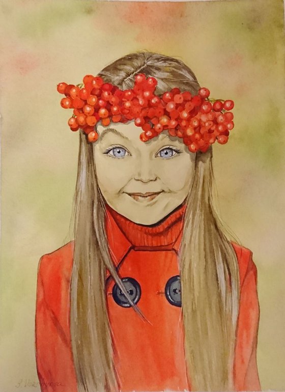 Autumn rhapsody. Watercolor portrait painting.