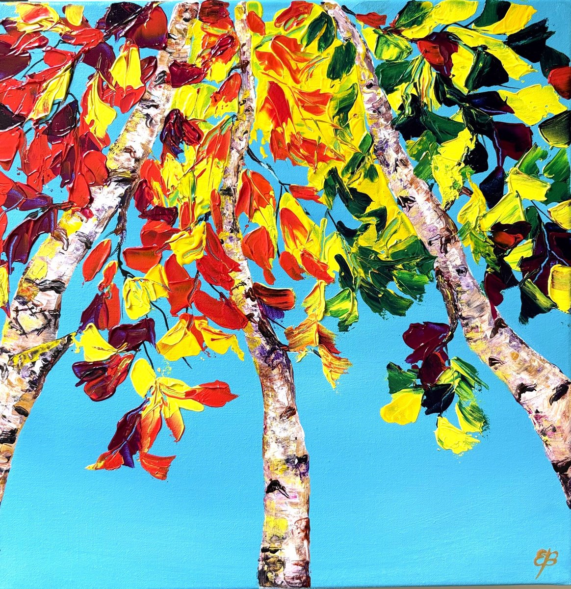 Impressionistic Landscape Acrylic Painting By Lena Smirnova, 12 X 12", Autumn Symphony, Original Artwork