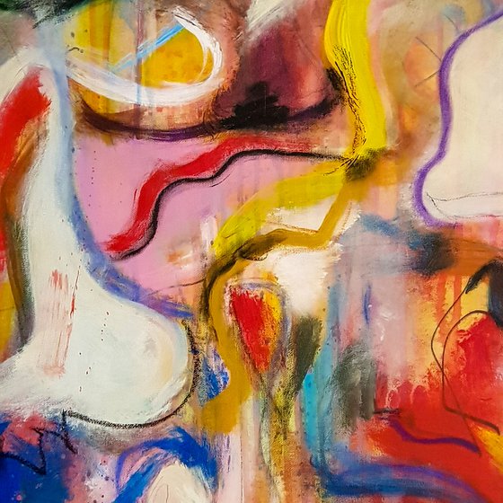 -Feature stories- Abstract Original Acrylic Painting on Unstretched Canvas.