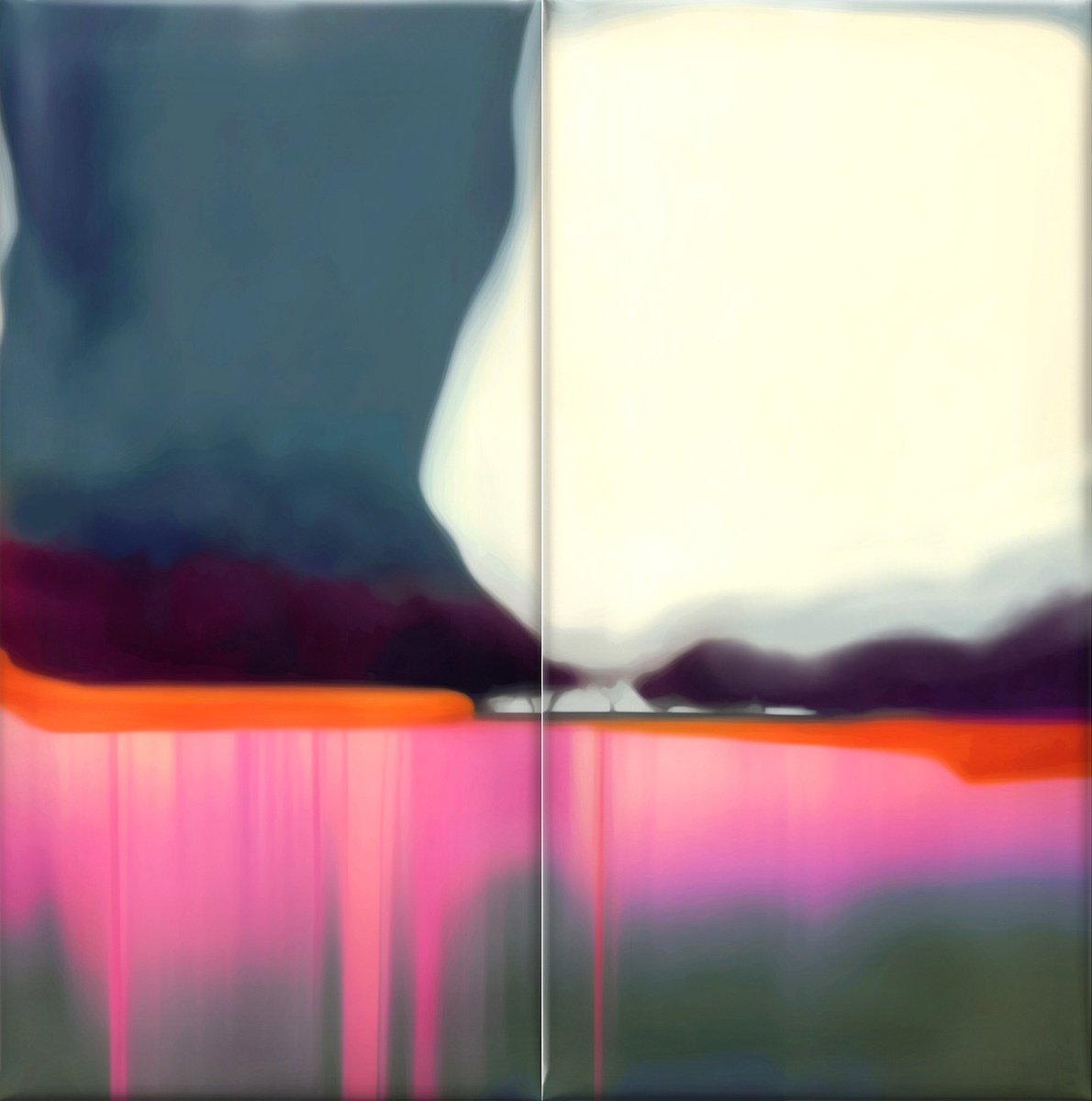 Abstract Acrylic Painting By V+V Kniazievi, 47 X 47", Waterfall Of Love, Original Artwork