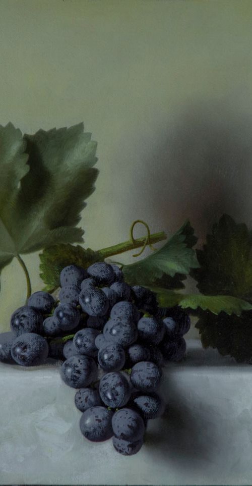 Black grapes, 40x50cm, oil on canvas, 2018, classic original still life by Davit Davtyan