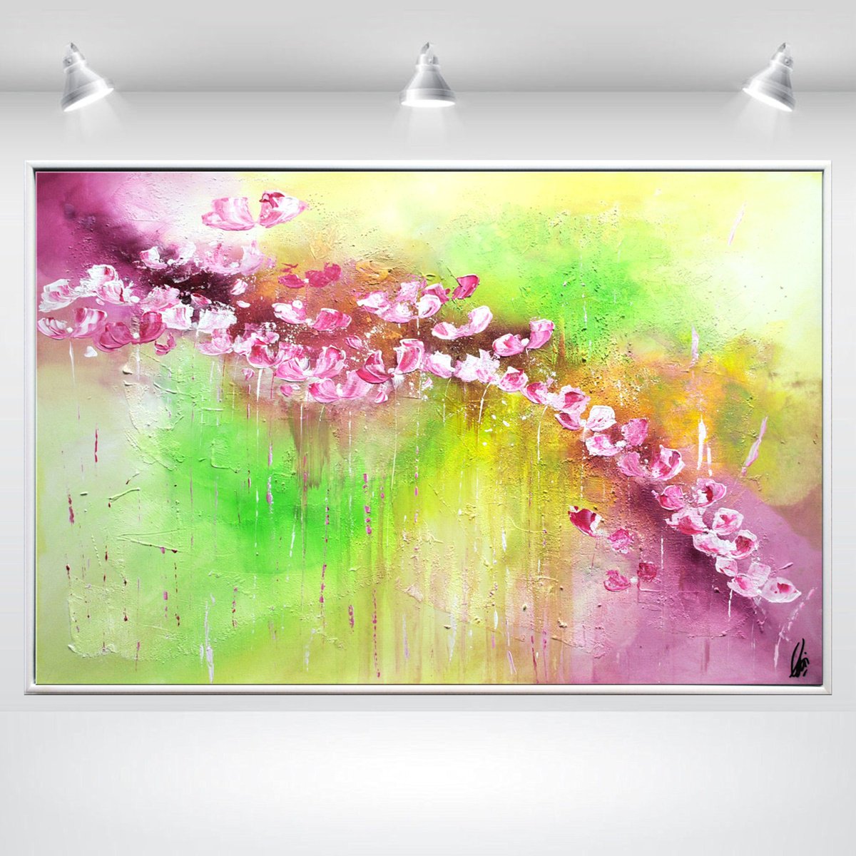 Abstract Botanical Acrylic Painting By Edelgard Schroer, 46 X 31, Wild Spring, Original Artwork