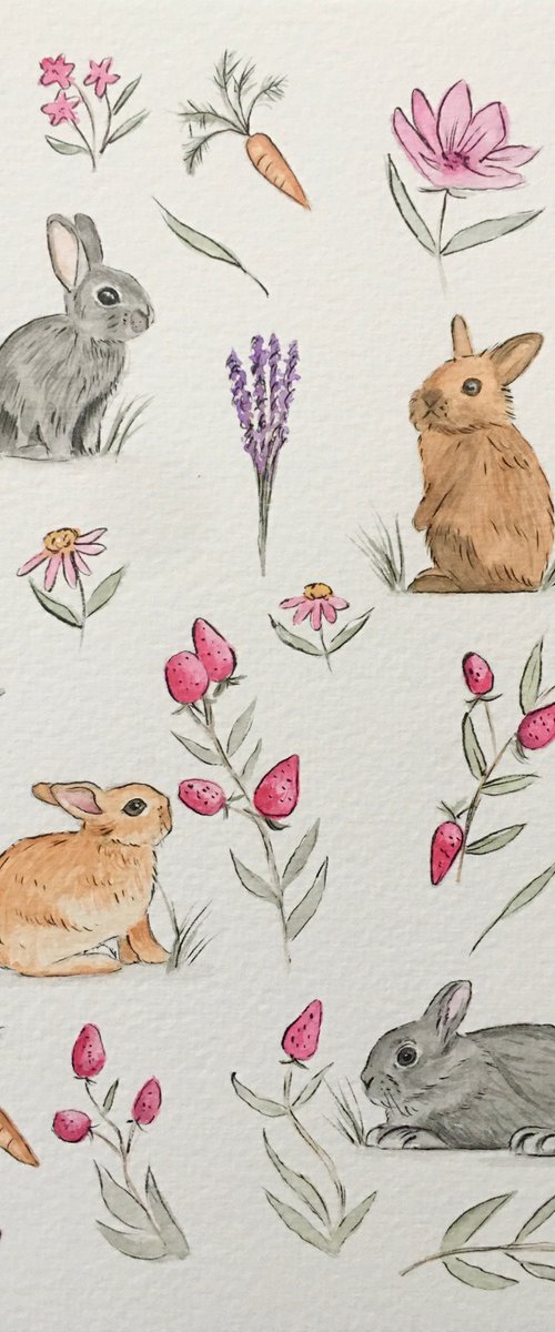 Bunnies and flowers by Amelia Taylor