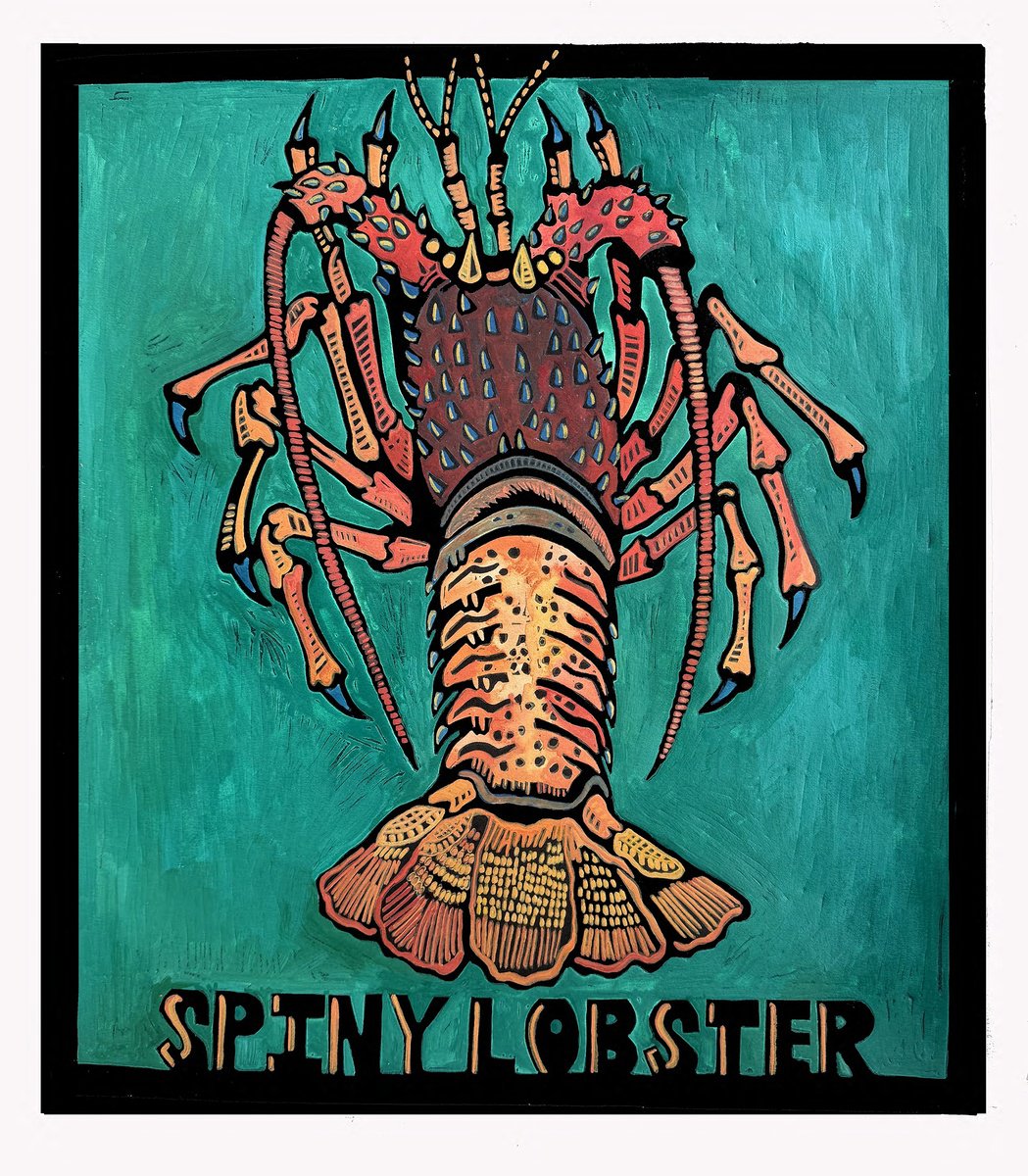 Illustrative Linocut , Spiny Lobster By Laurel Macdonald, 18 X 20, Artwork For Sale On Artfinder