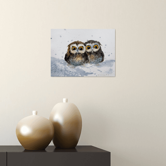 Owl duet in the snow