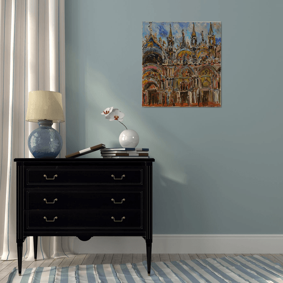 Venice, Piazza San Marco - Cityscape - Oil Painting - Blue Colours - Medium Size - Living Room Decor