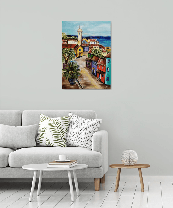 City, original city  oil painting, bedroom art, art for sale, gift