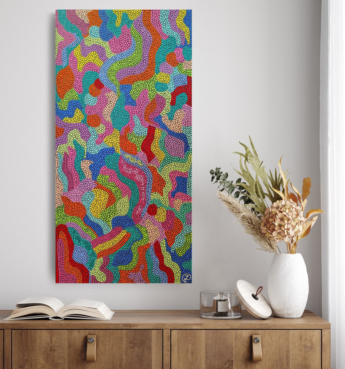 Expressive Landscape Acrylic Painting By Oxana Lazari, 18 X 36", Rainbow Valley 2, Original Artwork