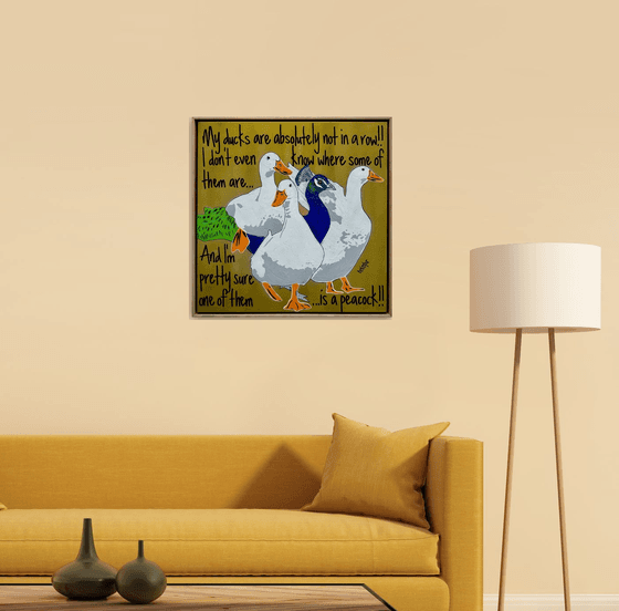 Ducks in a Row Gold Peacock Framed