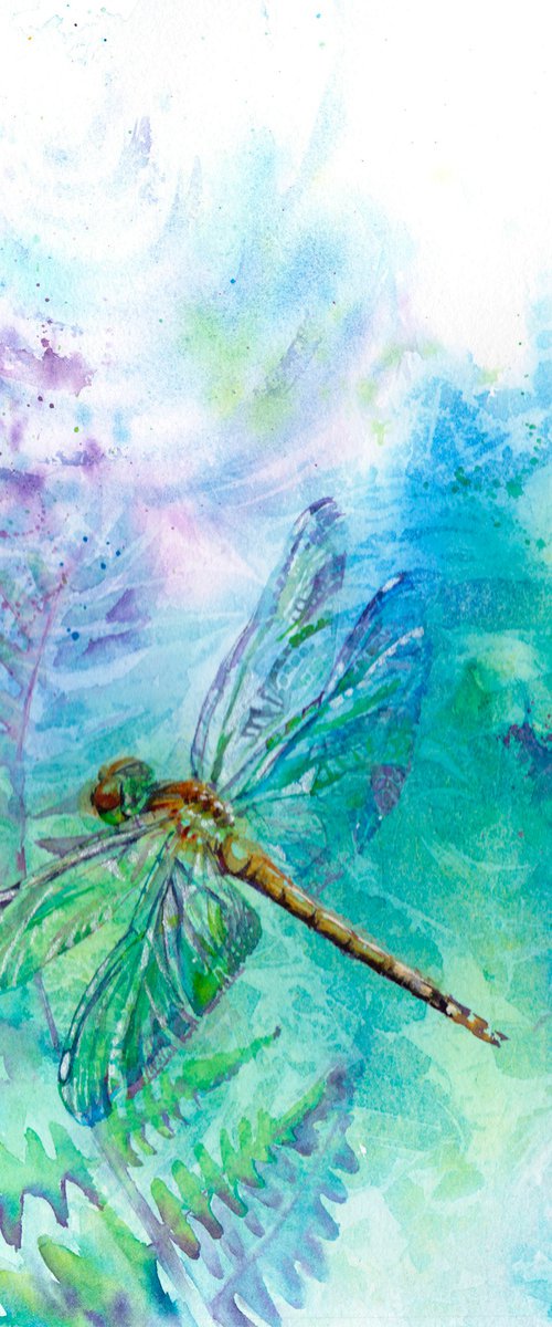 Dragonfly amongst fern by Anjana Cawdell