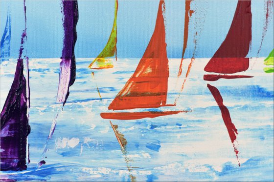 Happy Mess- Abstract- Colourfull Sailboat Painting- Large Acrylic Art Canvas Wart Art Ready to hang