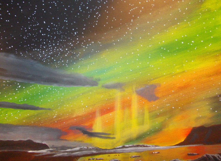 Aurora Borealis Acrylic Painting By Mike Owen Artfinder