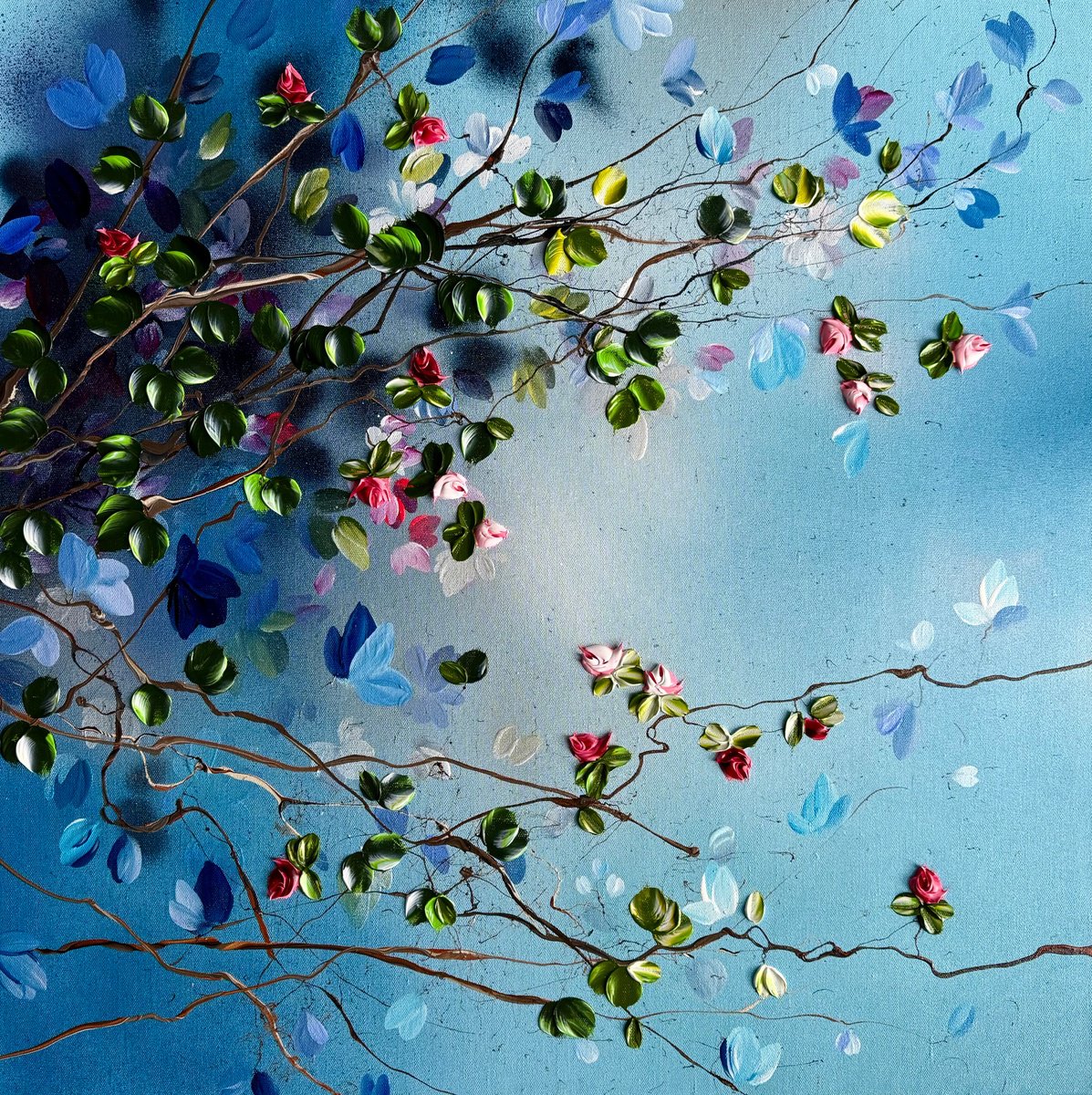 Pink Buds In Blue Air By Anastassia Skopp, 31 X 31, Artwork For Sale On Artfinder
