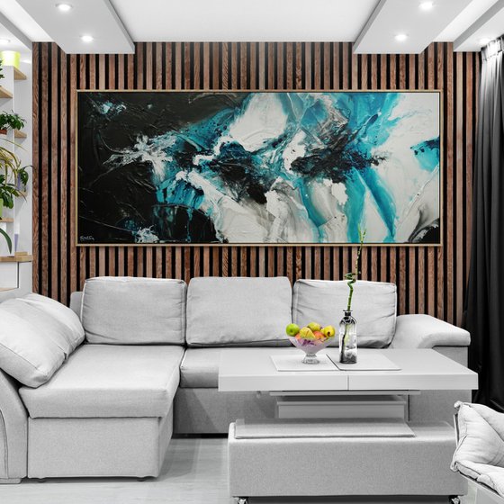 Turquoise Oceans 240cm x 100cm Textured Abstract Art