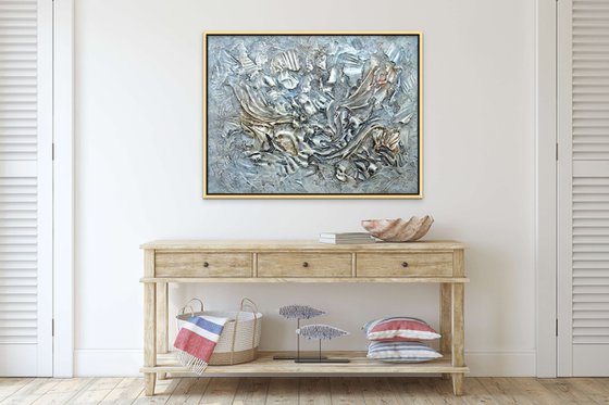 SEA SHELLS AND FOSSILS. Abstract Textured 3D Art, Contemporary Painting with Dimensions