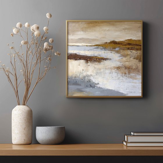 "Lago" Acrylic brown beige gold abstract art