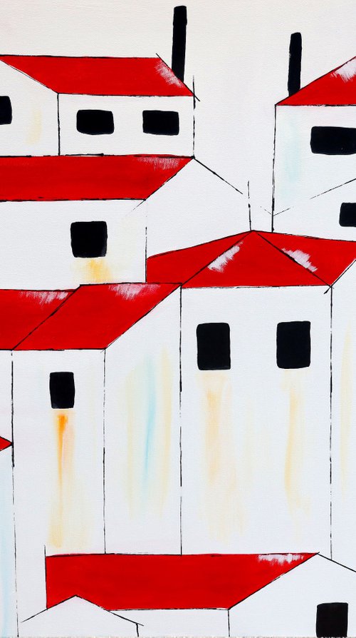 Landscape - Red roofs by Poovi Art