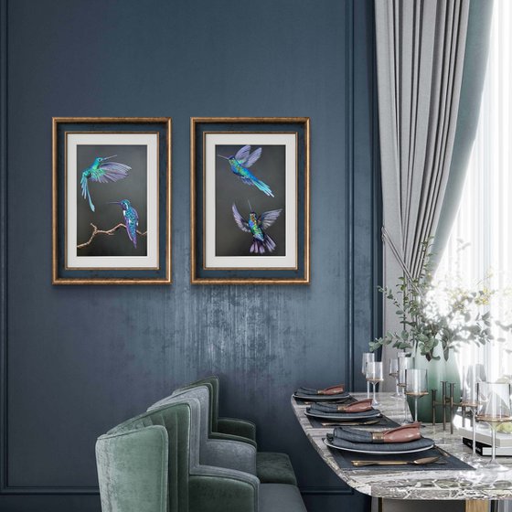 Colibri Flowers Diptych Pastel