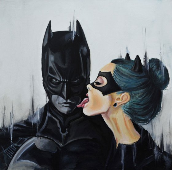 Batman and Catwoman oil painting