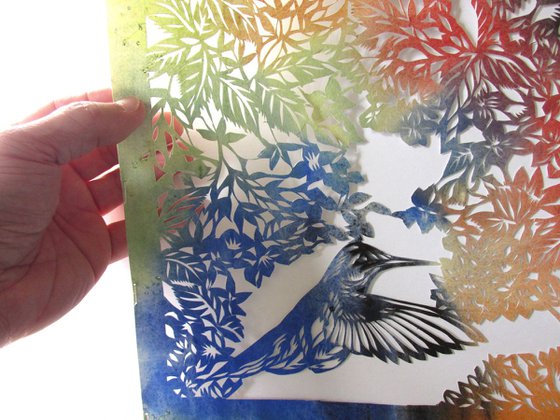 humming bird watercolor paper cut