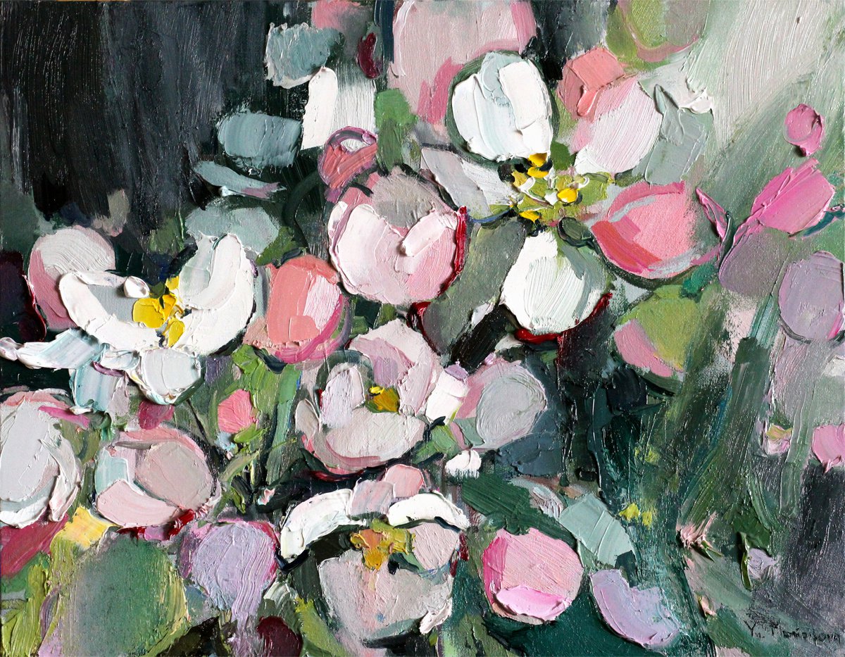 Floral - Bloosoms apple tree - Oil painting by Yuliia Meniailova
