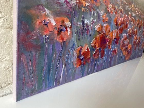 "Field of red poppies". Scenery. Flowers. Original oil painting