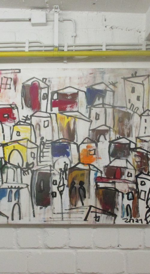 italian town scene- oilpainting 80x100cm 31,5  x 39,3 inch by Sonja Zeltner-Müller