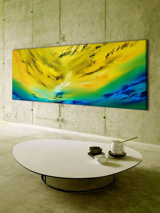 Yellow vision, 100x40 cm, Deep edge, LARGE XL, Original abstract painting
