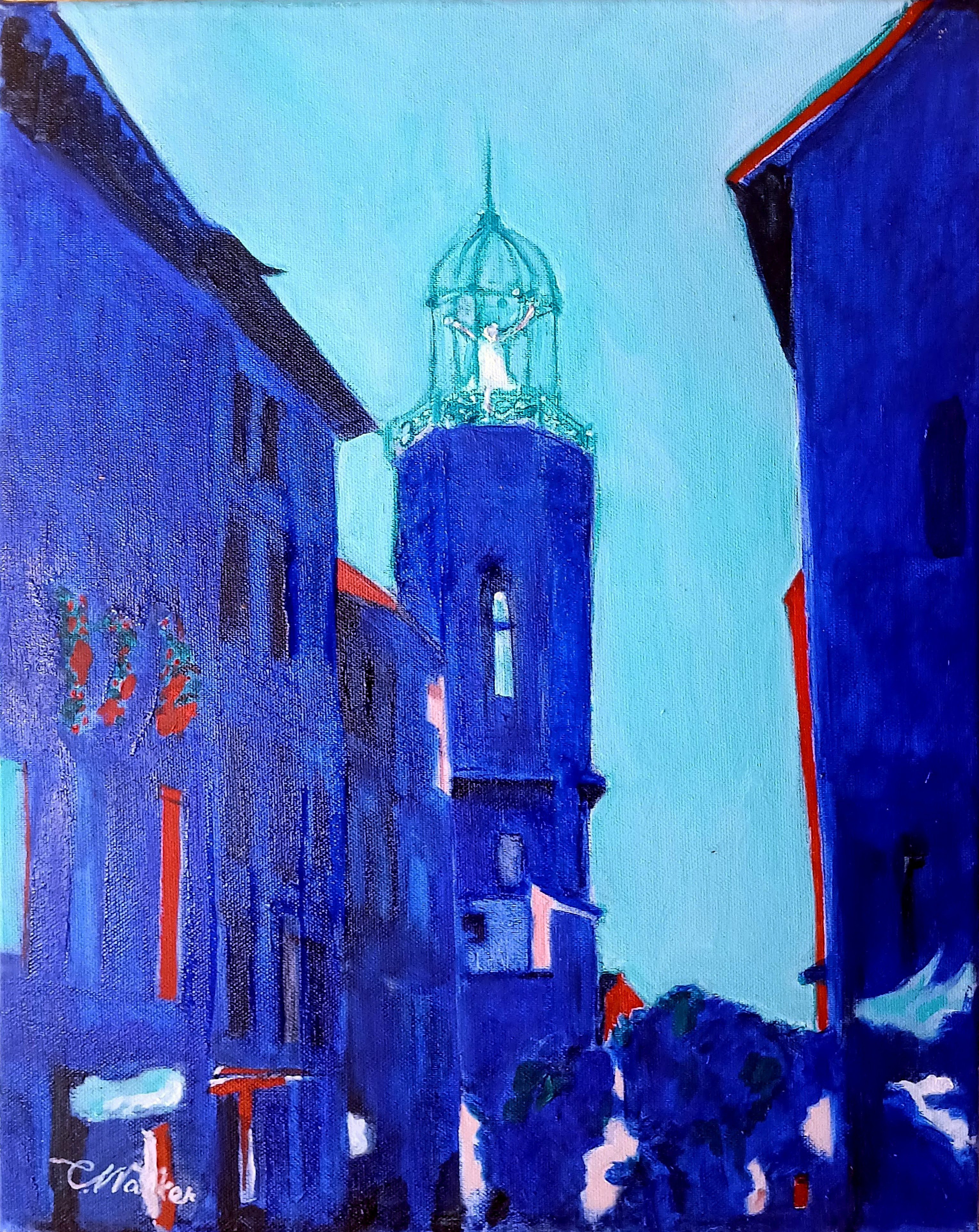 Impressionistic Cityscapes Oil Painting By Chris Walker, 13 X 16, Virgin In The Belfry, Original Artwork