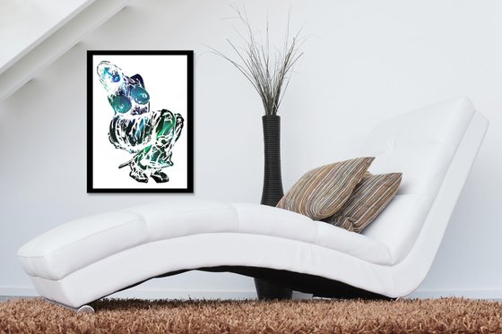 Ultra Turquoise Vibrations Naked Girl - Abstract Modern Portrait Art
