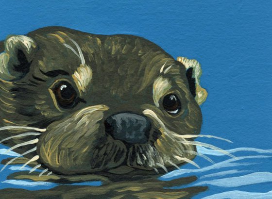 ACEO ATC Original Miniature Painting Otter Wildlife Art-Carla Smale