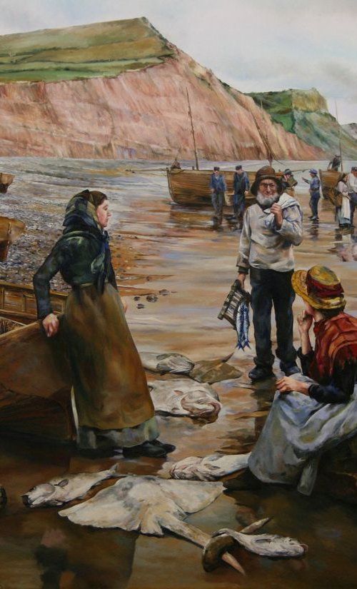 A FISH SALE ON SIDMOUTH BEACH by Peter Goodhall