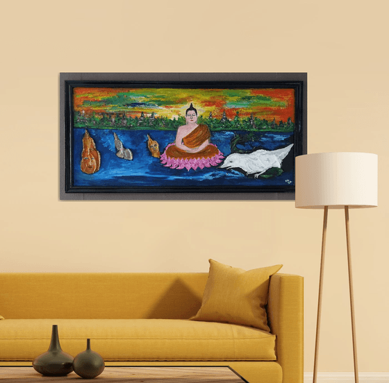 4 Buddha's on the river (Framed artwork)