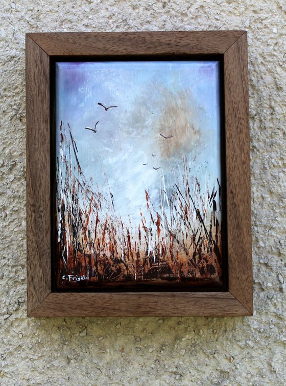 The Wonder of Nature - Original Abstract painting in solid walnut frame