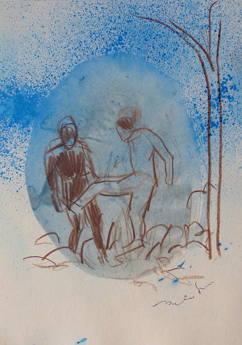 Expressive Portrait Pencil Drawing By Frederic Belaubre, 6 X 8, Games That People Play 2, Original Artwork