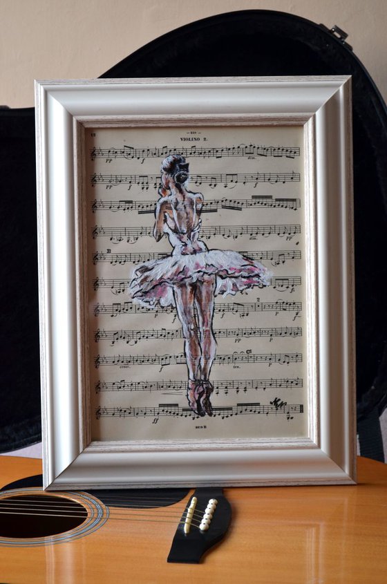Framed Ballerina I-Vintage Music Page