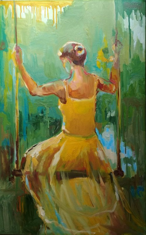Woman in yellow... original oil painting Wall art décor by Ann Krasikova