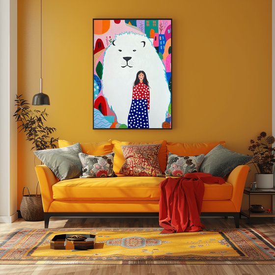 Woman and bear Colorful