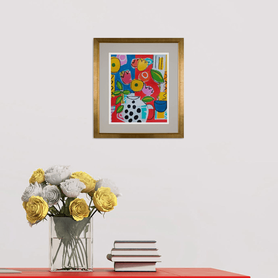 Flowers in a Polka Dot Vase