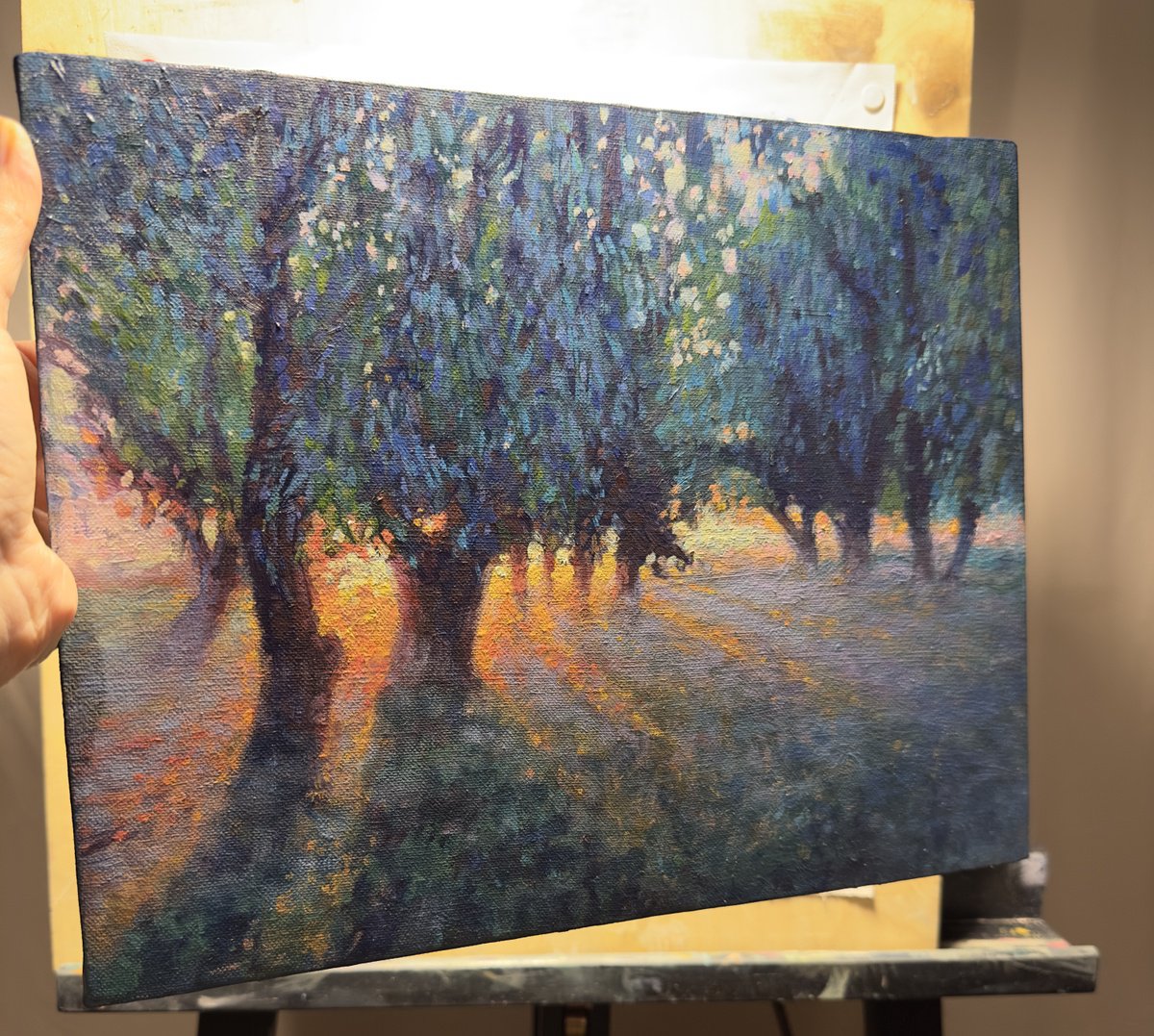 Photorealistic Landscape Oil Painting By Nataliia Zaharuk, 12 X 10", Evening Landscape, Original Artwork