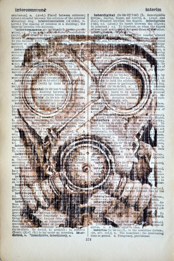 Gas Mask - Collage Art on Real English Dictionary Vintage Book Page