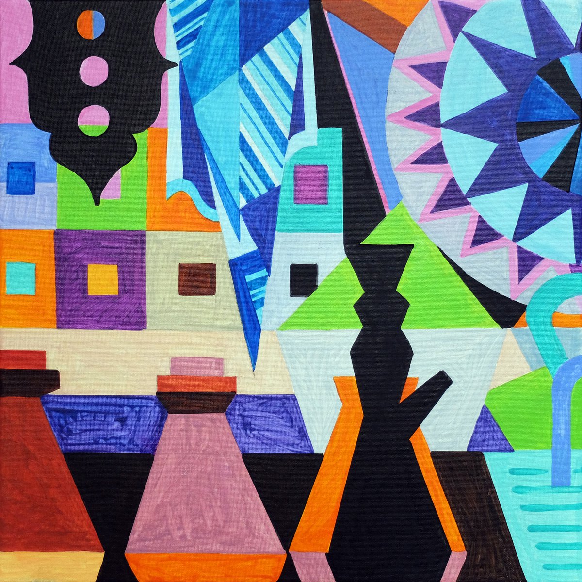 Graphic Acrylic Painting , Marrakesh-Souk_14A-C By Andre Baldet, 16 X 16, Artwork For Sale On Artfinder