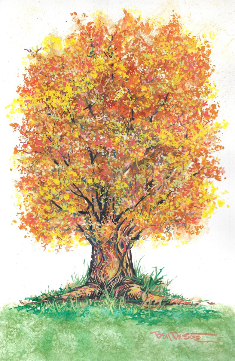 Botanical Acrylic Painting By Ben De Soto, 11 X 17, Autumn, Original Artwork