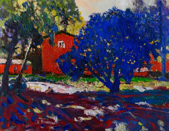 Red BArn and Blue Tree