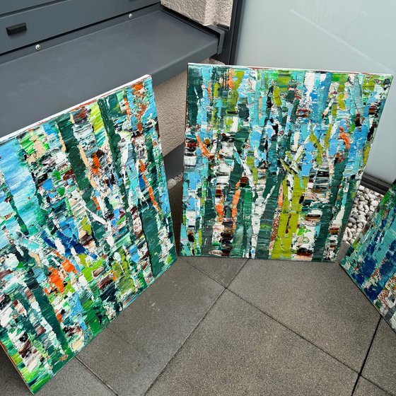Whisper of the birch grove. Triptych
