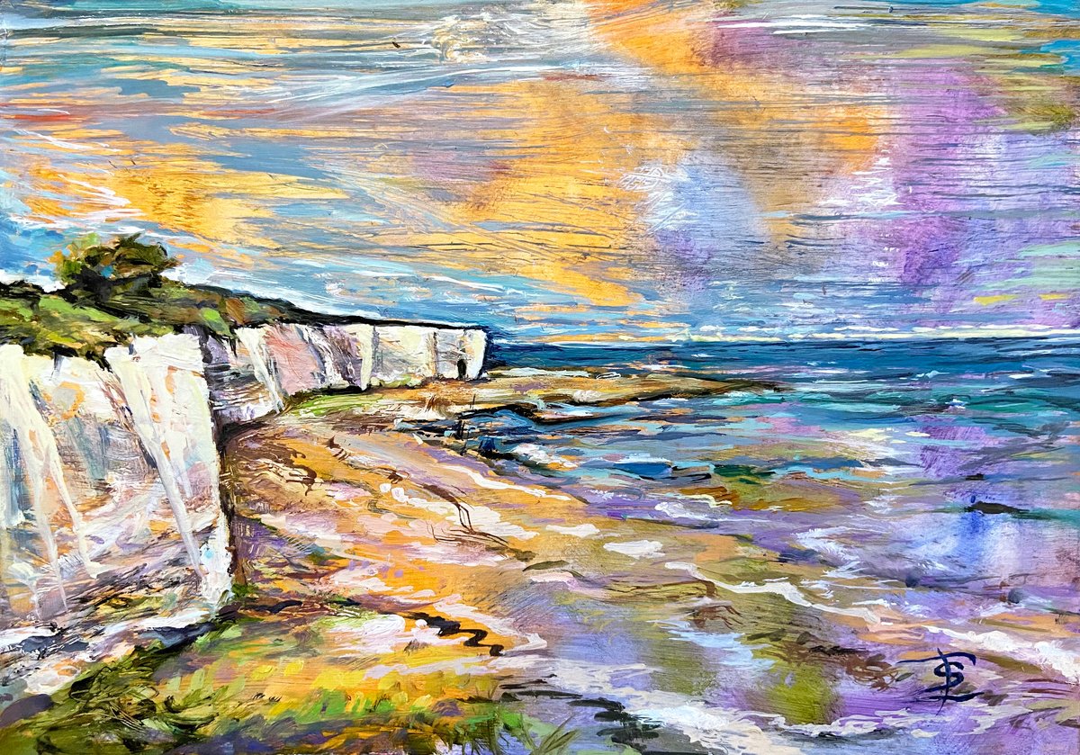 Impressionistic Landscape Oil Painting By Elvira Sesenina, 10 X 7, Margate Beach, Original Artwork