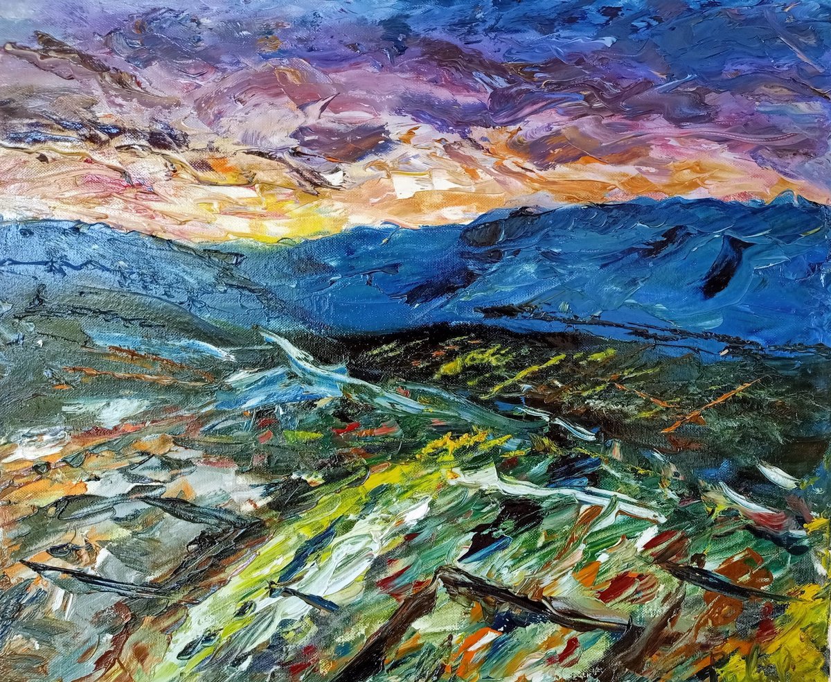 Impressionistic Abstract Oil Painting By Antonino Puliafico, 24 X 20, Sud Sunset, Original Artwork