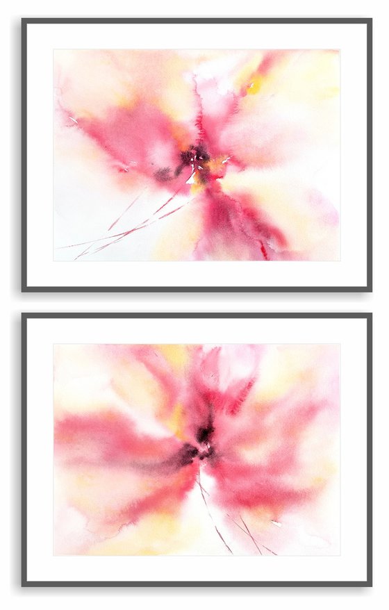 Pink abstract flowers diptych