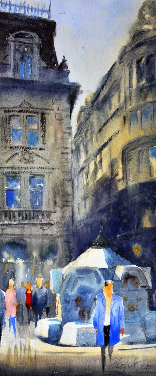 Fountain in Knez Mihailova Street Belgrade medium by Nenad Kojić watercolorist