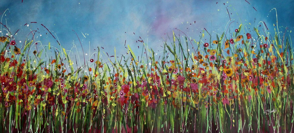 Expressive Botanical Acrylic Painting By Cecilia Frigati, 59 X 27, Go Wild #4, Original Artwork